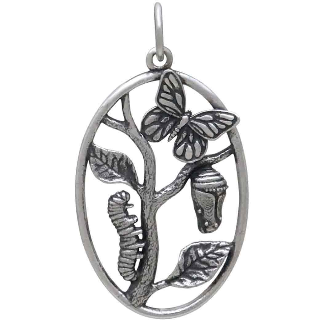 Sterling Silver Butterfly Metamorphosis Pendant 32x18mm