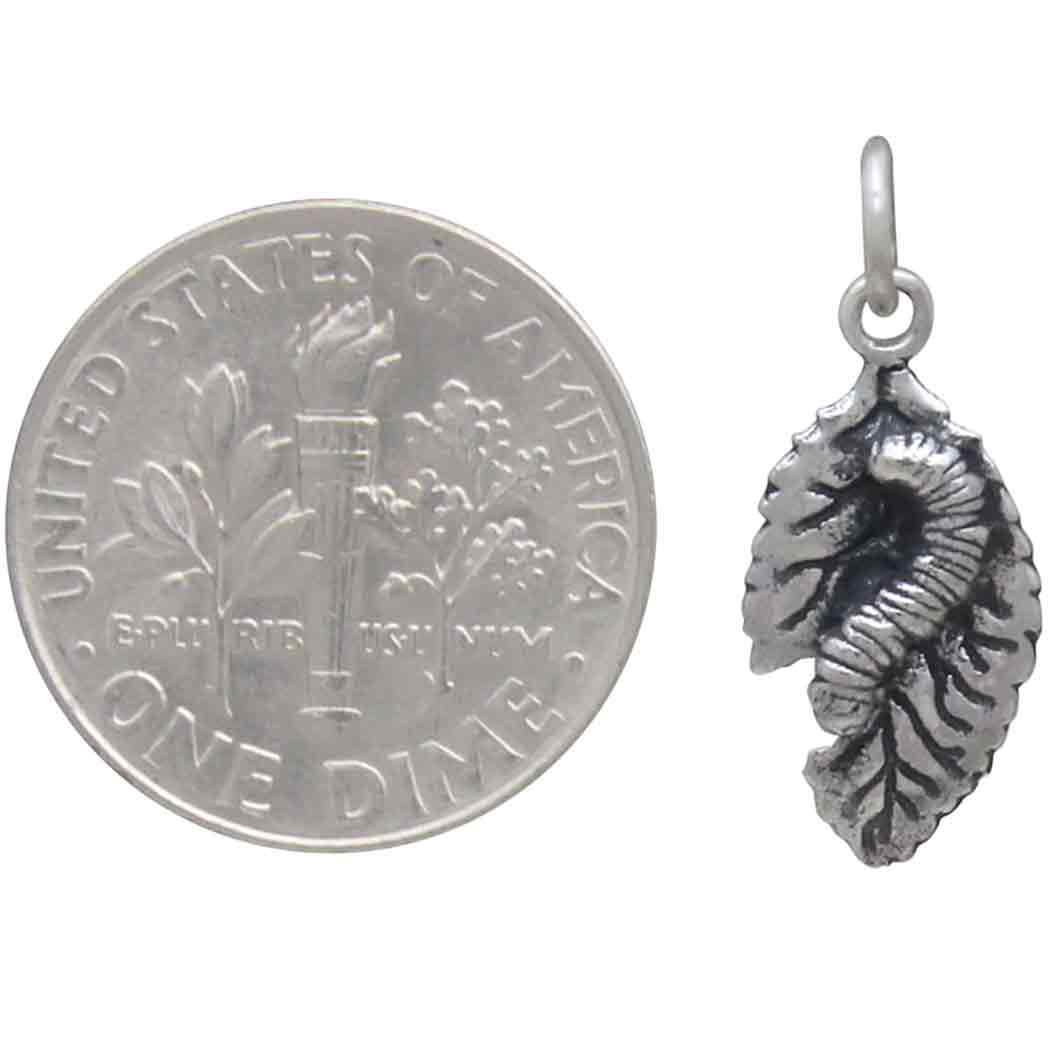 Sterling Silver Caterpillar and Leaf Charm 20x9mm