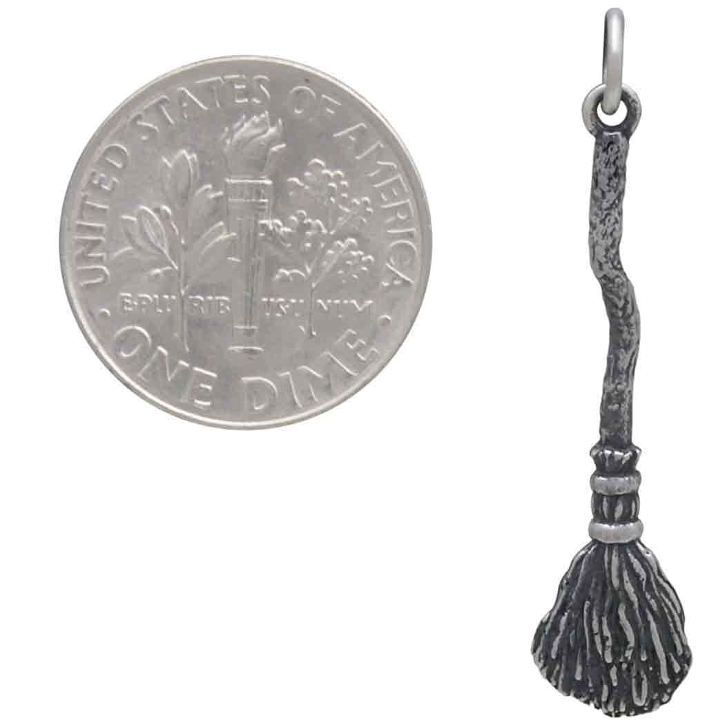 Sterling Silver Witch's Broom Charm 34x8mm