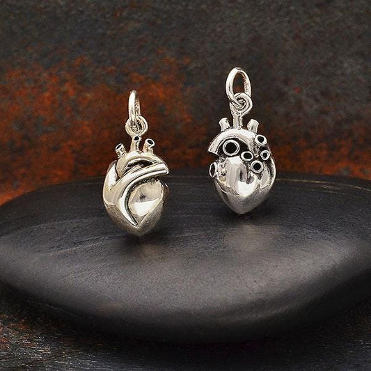 Sterling Silver Small 3D Anatomical Heart Charm