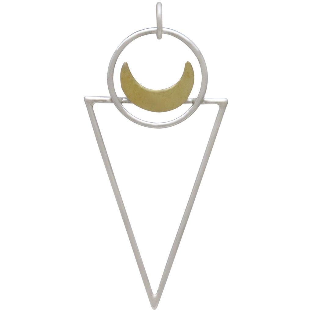 Sterling Silver Triangle Pendant with Bronze Moon 43x20mm