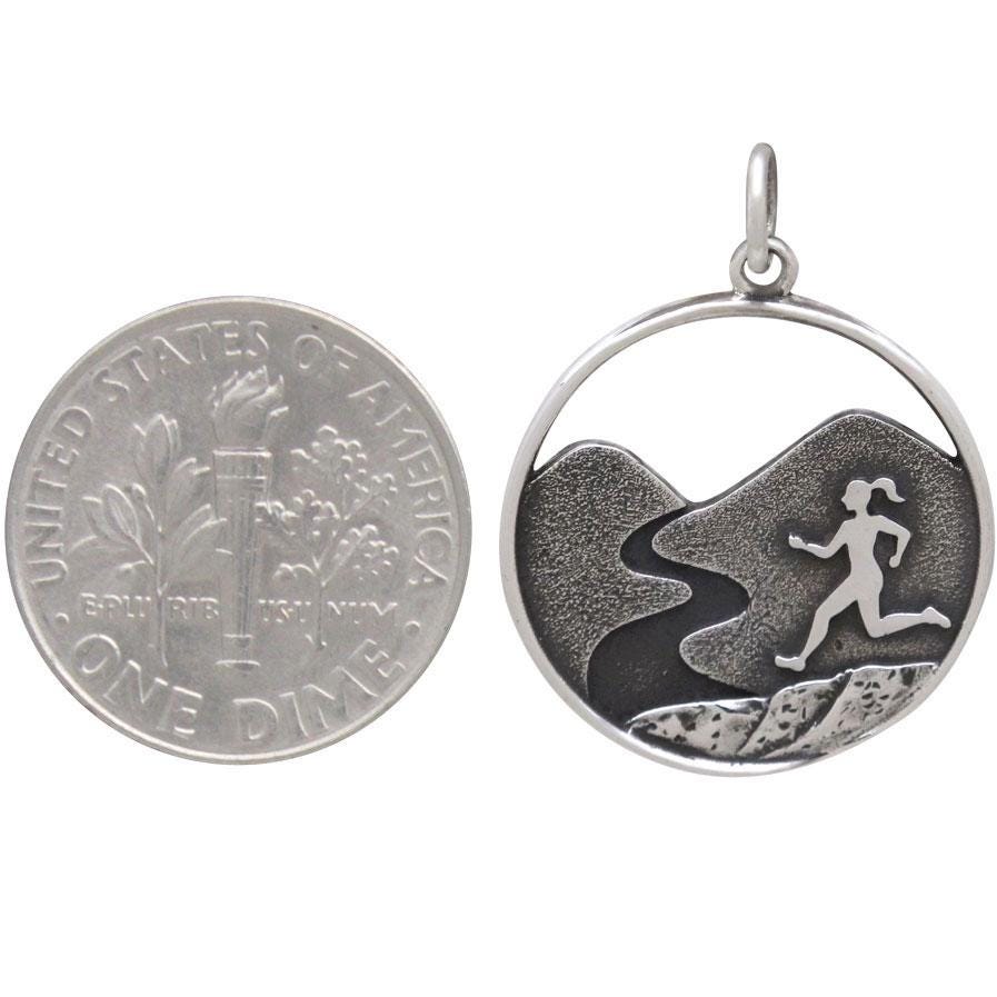 Sterling Silver Trail Running Girl Charm 25x19mm
