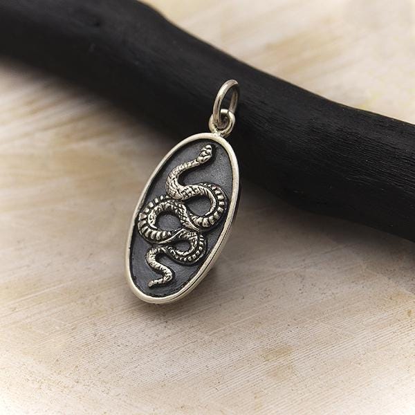 Sterling Silver Oval Snake Pendant 24x10mm