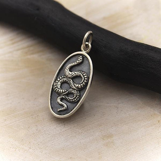 Sterling Silver Oval Snake Pendant 24x10mm