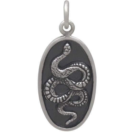 Sterling Silver Oval Snake Pendant 24x10mm