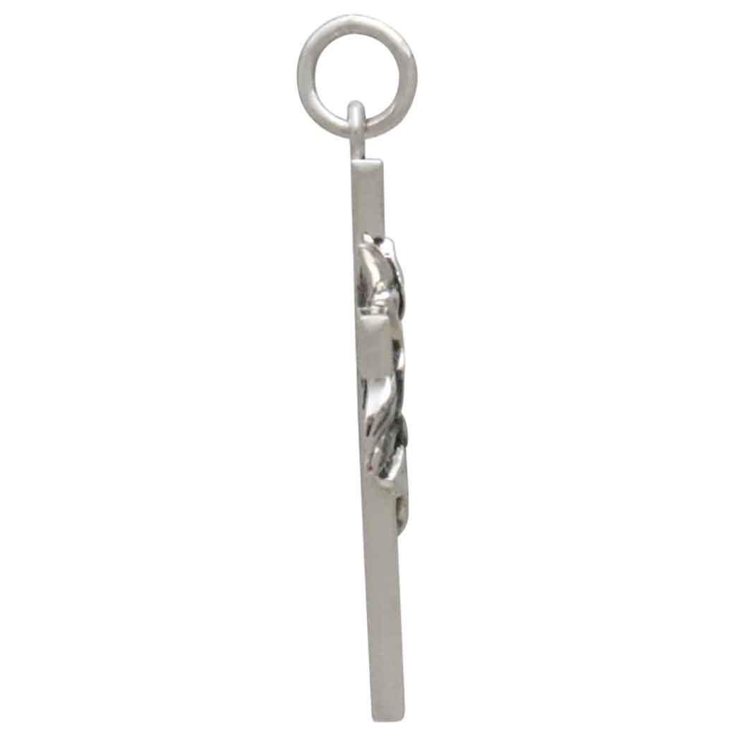 Sterling Silver Cross with Lily Flowers Charm 29x14mm
