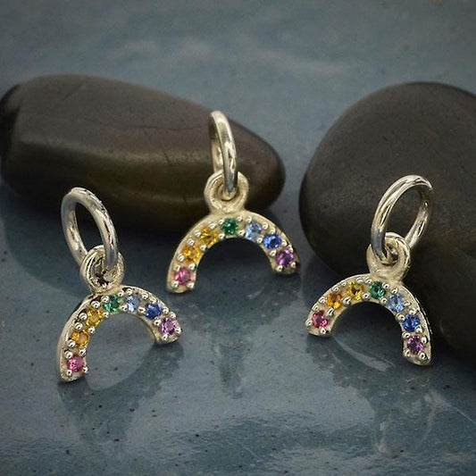 Sterling Silver Tiny Rainbow Charm with Nano Gems 10x8mm