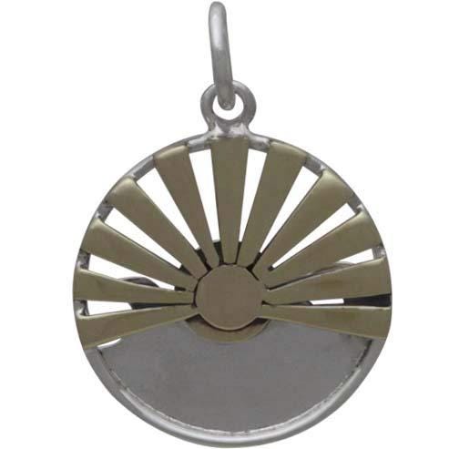 Sterling Silver Wave Charm with Bronze Setting Sun