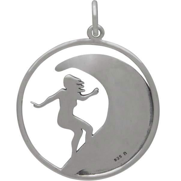 Sterling Silver Surfer Girl Charm 26x20mm