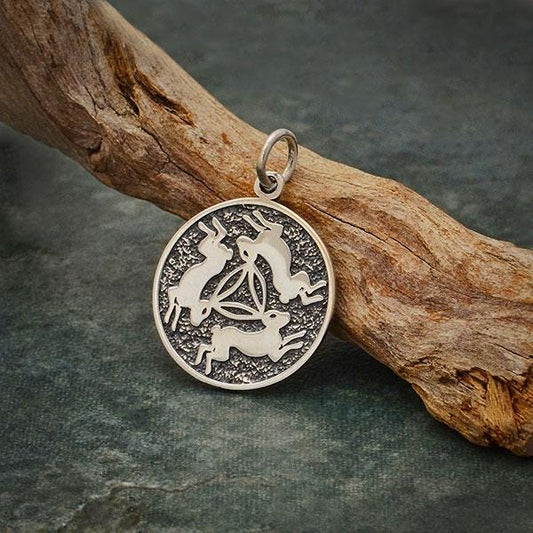 Sterling Silver Three Rabbits Charm 22x16mm