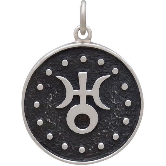 Sterling Silver Astrology Aquarius Pendant 24x18mm