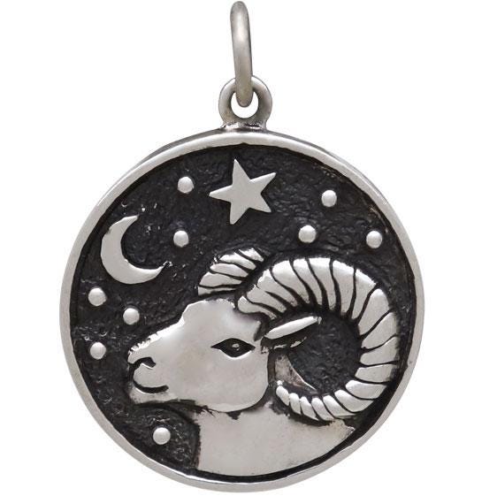 Sterling Silver Astrology Aries Pendant 24x18mm