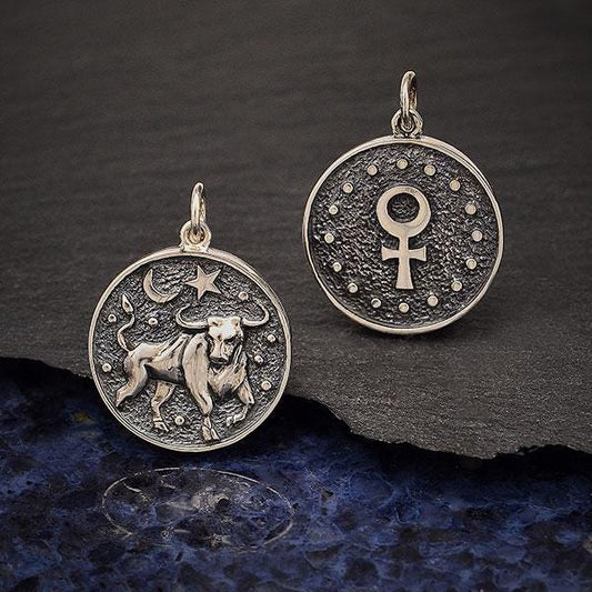 Sterling Silver Astrology Taurus Pendant 24x18mm