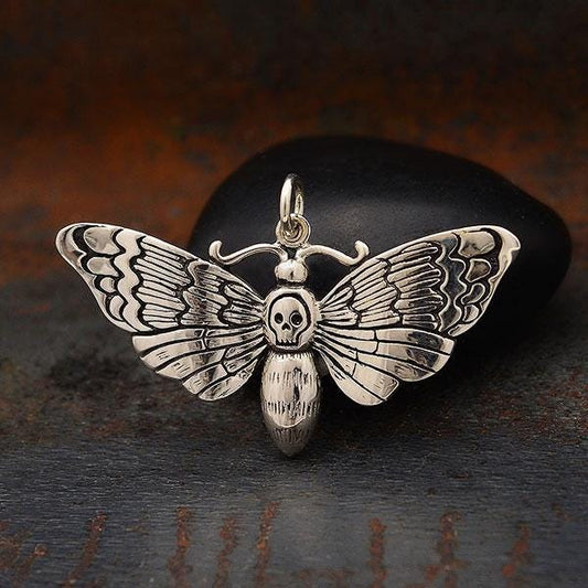 Sterling Silver Deaths Head Moth Pendant 22x36mm