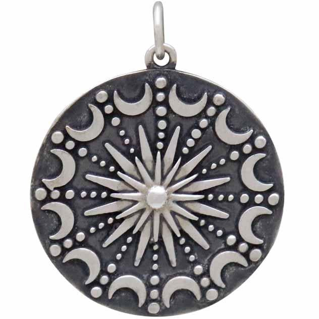 Sterling Silver Sun and Moon Mandala Pendant 28x22mm