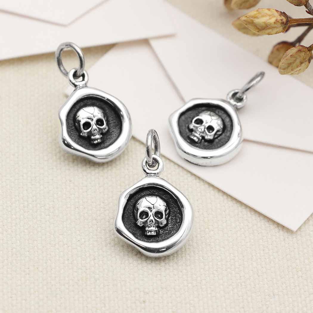Sterling Silver Wax Seal Charm with Bronze Fire 22x15mm