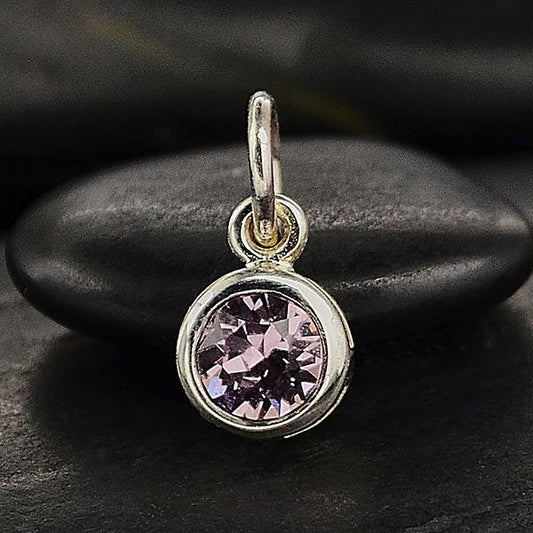 Sterling Silver Crystal Birthstone Charm - June