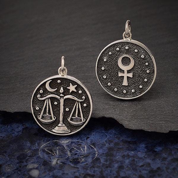 Sterling Silver Astrology Libra Pendant 24x18mm