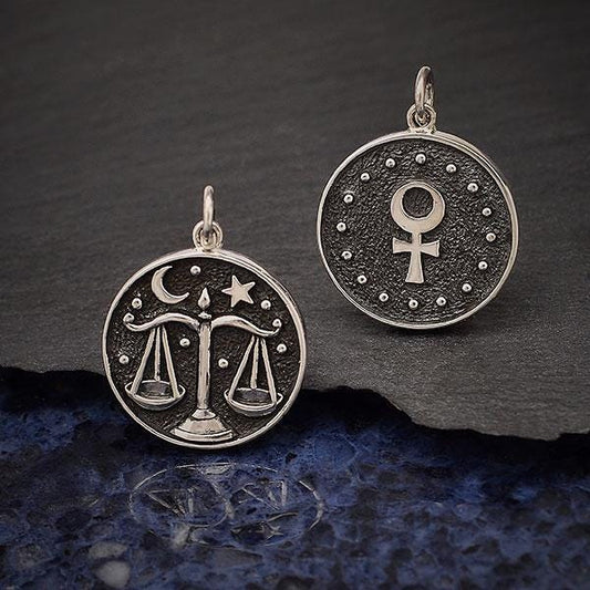Sterling Silver Astrology Libra Pendant 24x18mm