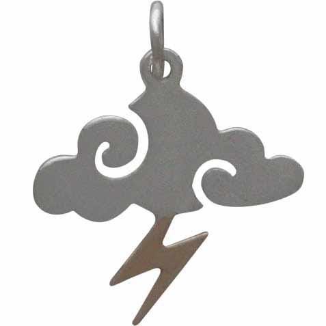 Sterling Silver Cloud Charm w Bronze Lightning Bolt 21x17mm
