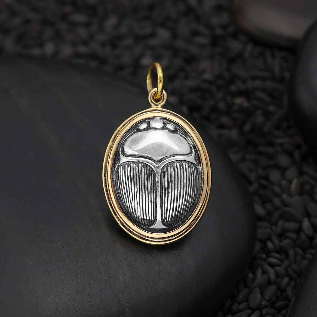 Sterling Silver Scarab Pendant Set in Bronze