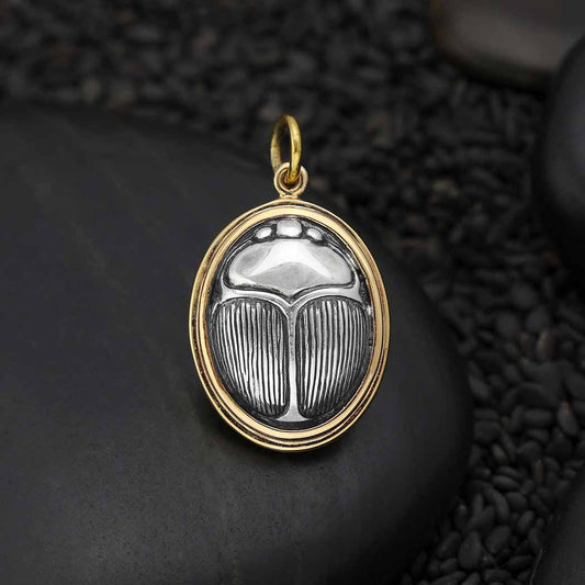 Sterling Silver Scarab Pendant Set in Bronze