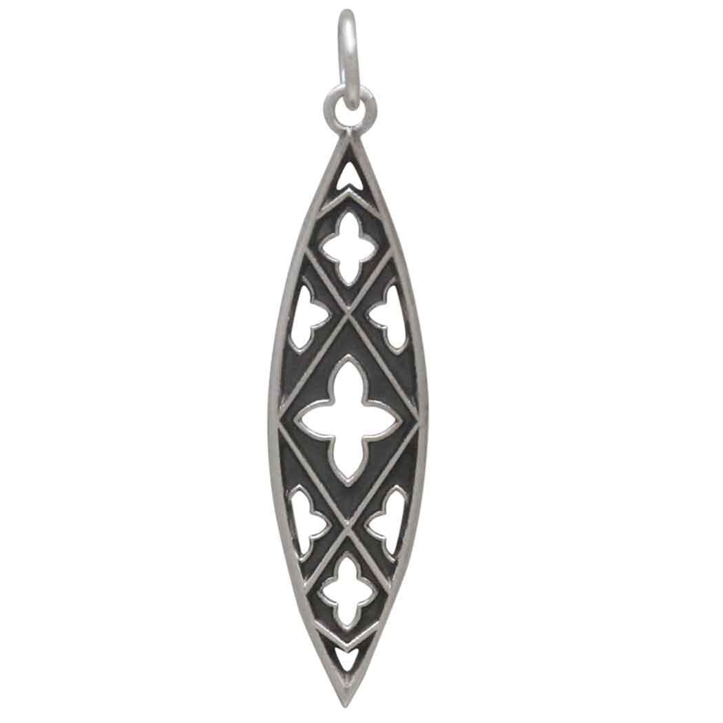 Sterling Silver Gothic Marquis Pendant 38x9mm