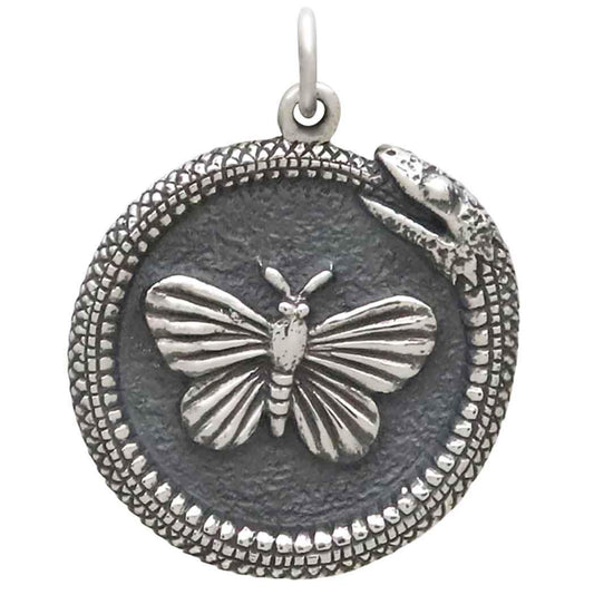 Sterling Silver Ouroboros Snake w Butterfly Pendant
