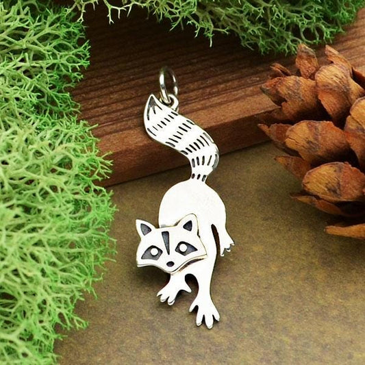 Sterling Silver Raccoon Charm 32x12mm