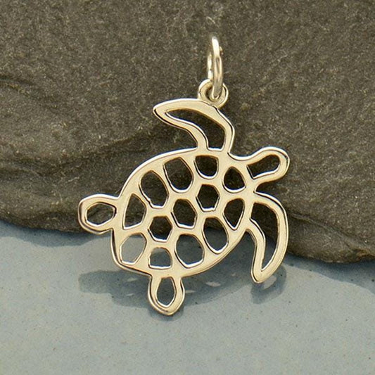 Sterling Silver Sea Turtle Charm - Openwork 22x16mm