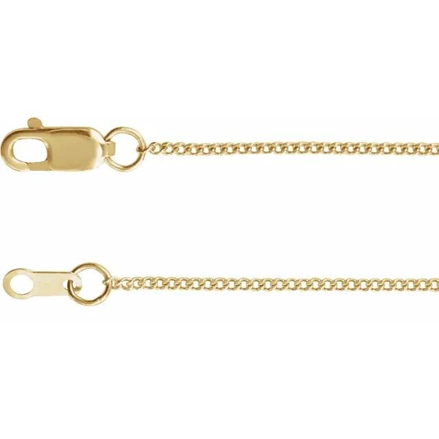14K Yellow Gold 1mm Diamond-Cut Flat Curb Chain, choose your length.