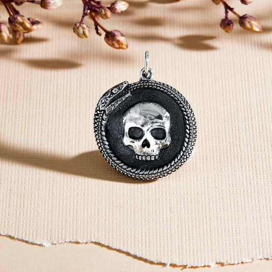 Sterling Silver Ouroboros Snake with Skull Pendant 27x21mm