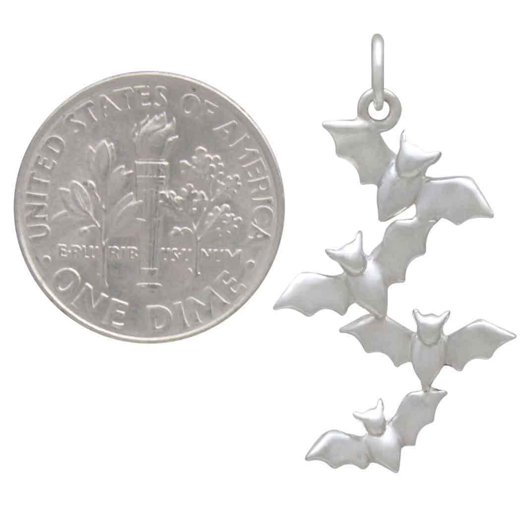 Sterling Silver Bat Cluster Charm 29x15mm