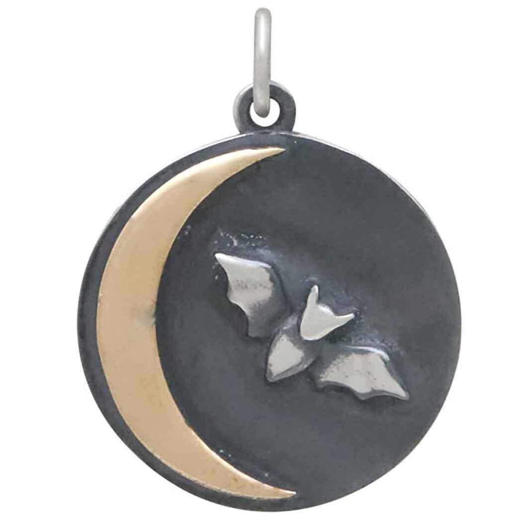 Mixed Metal Bat and Bronze Crescent Moon Charm 23x18mm