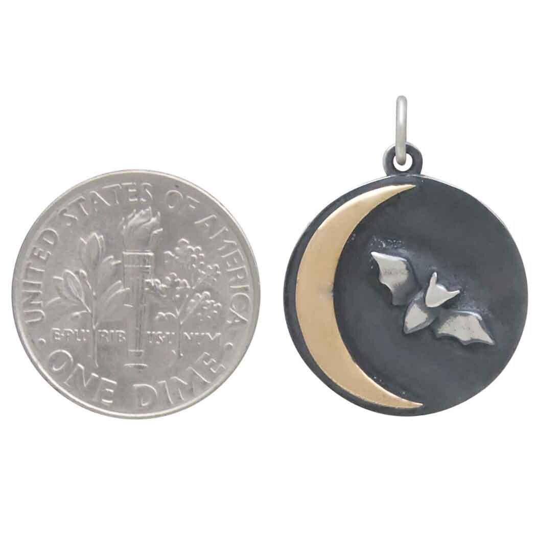 Mixed Metal Bat and Bronze Crescent Moon Charm 23x18mm