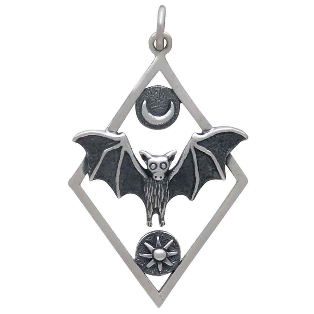 Silver Branches and Bat Pendant in Diamond Frame 35x21mm