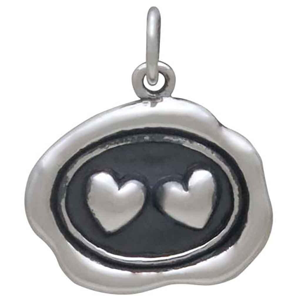 Sterling Silver Wax Seal Double Heart Charm 20x16mm