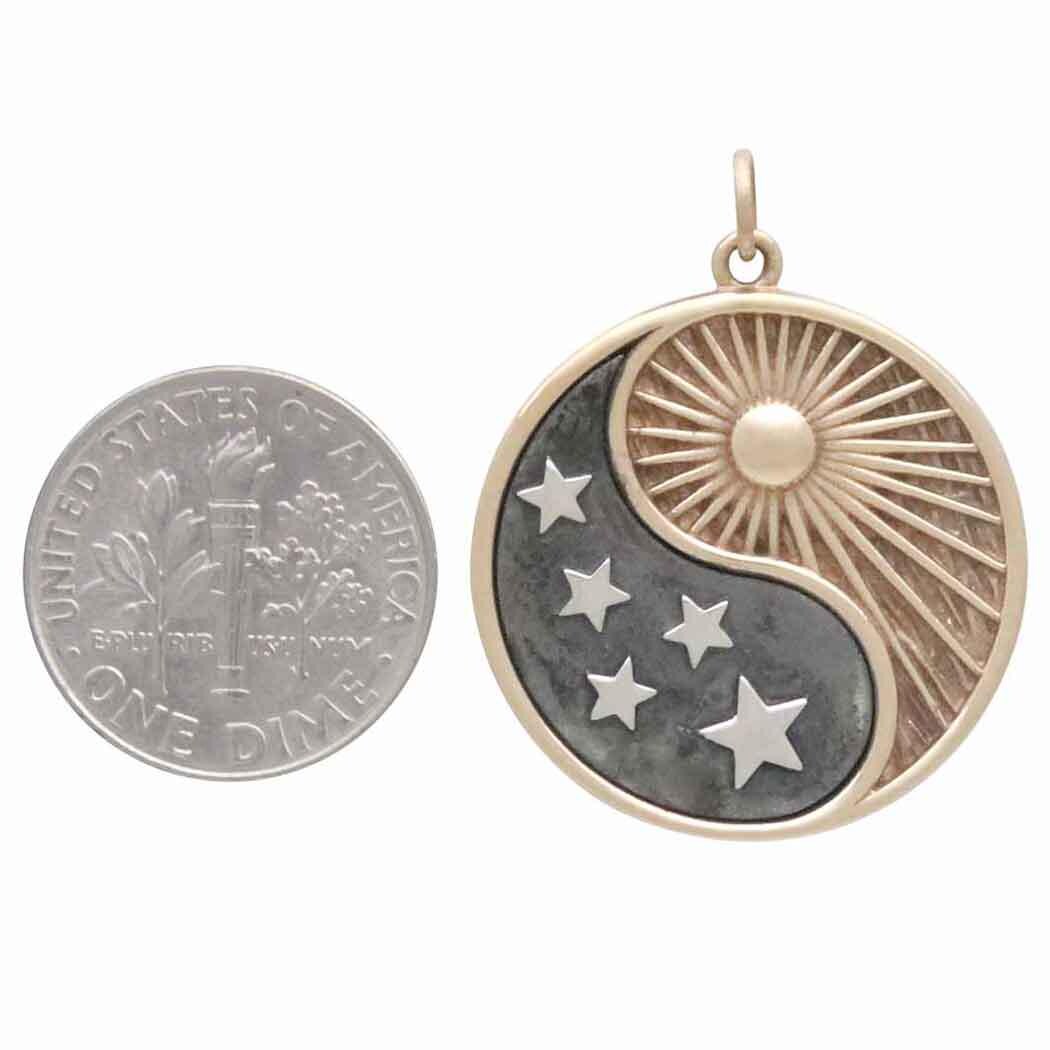 Mixed Metal Yin Yang Sun and Stars Pendant 30x24mm