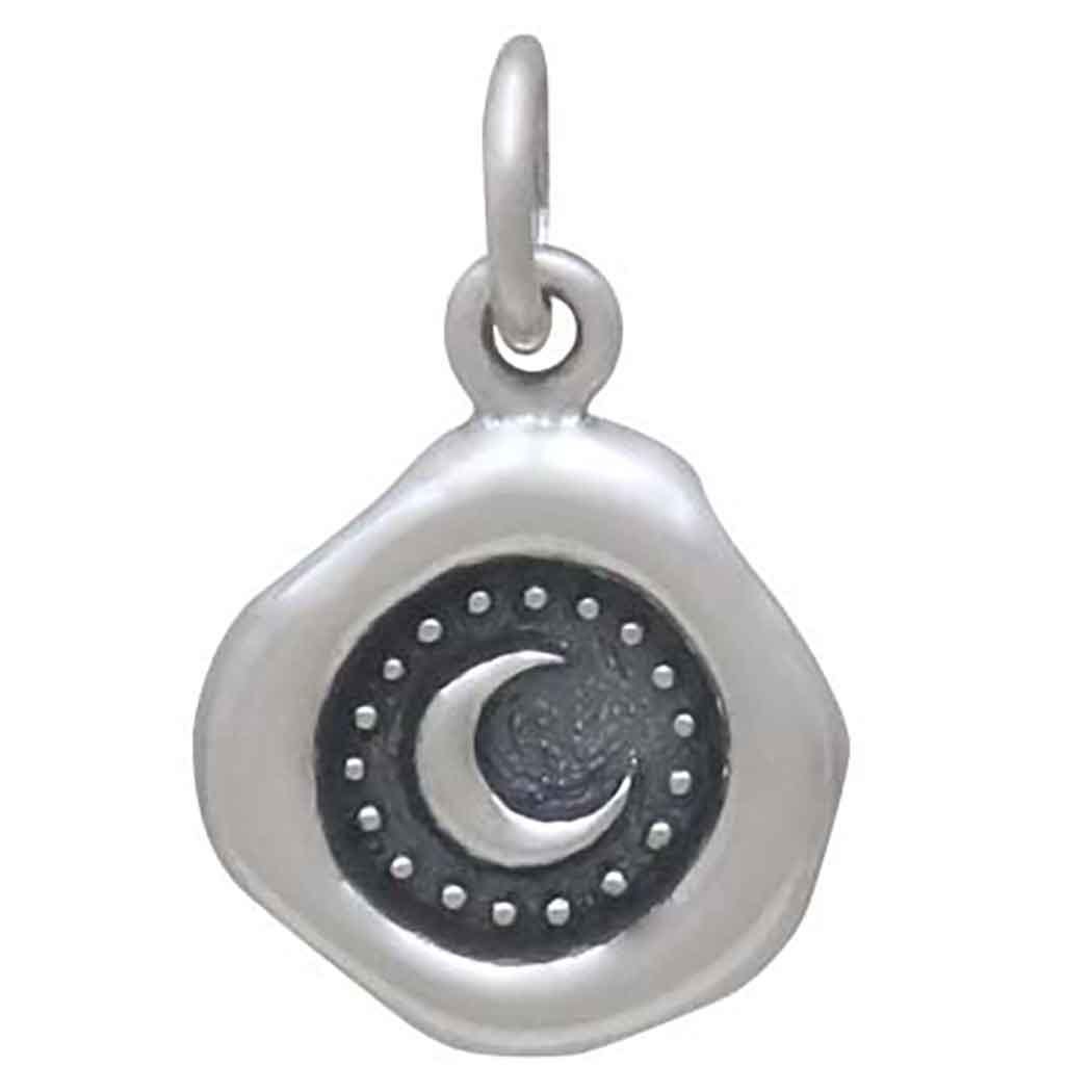 Sterling Silver Wax Seal Crescent Moon Charm 17x11mm