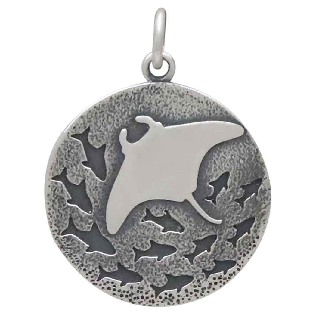 Sterling Silver Manta Ray and Fish Charm 24x18mm