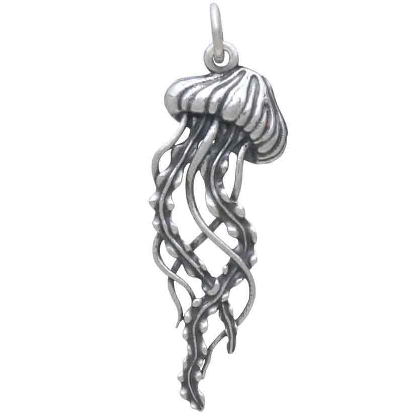 Sterling Silver Detailed Jellyfish Pendant 35x11mm