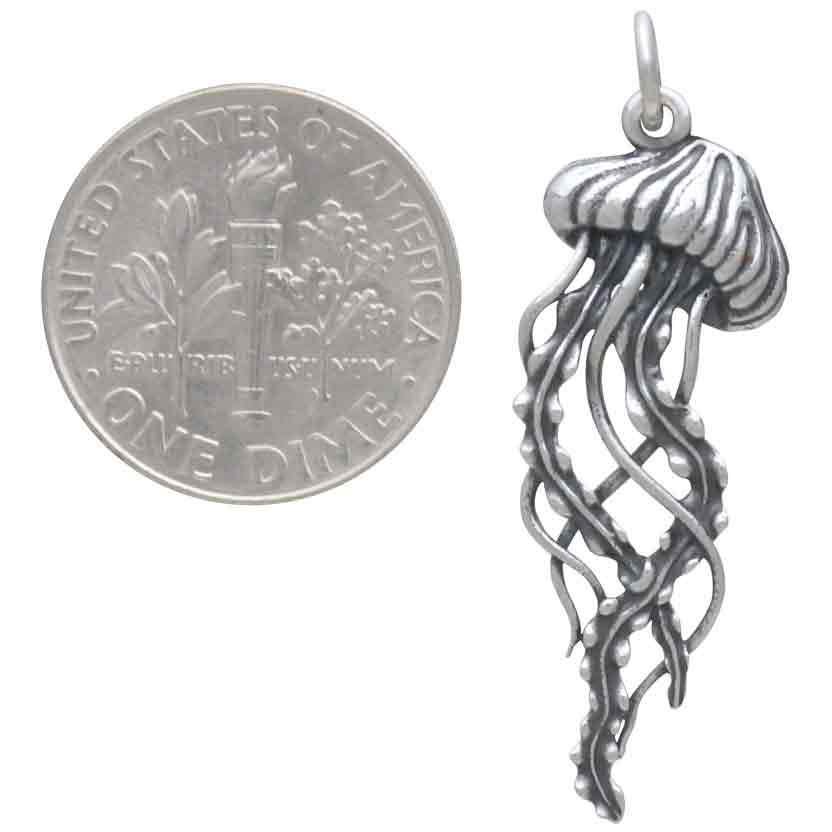 Sterling Silver Detailed Jellyfish Pendant 35x11mm