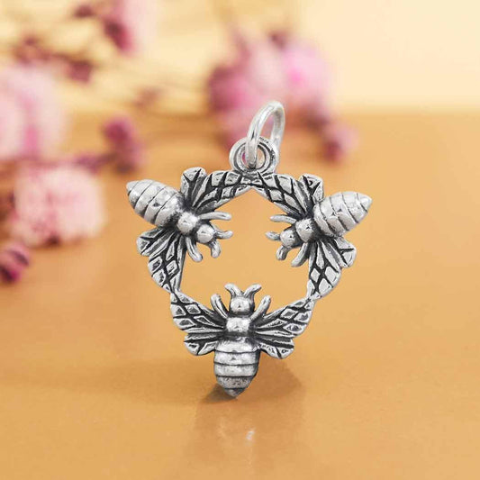 Sterling Silver Triple Bee Charm 21x16mm
