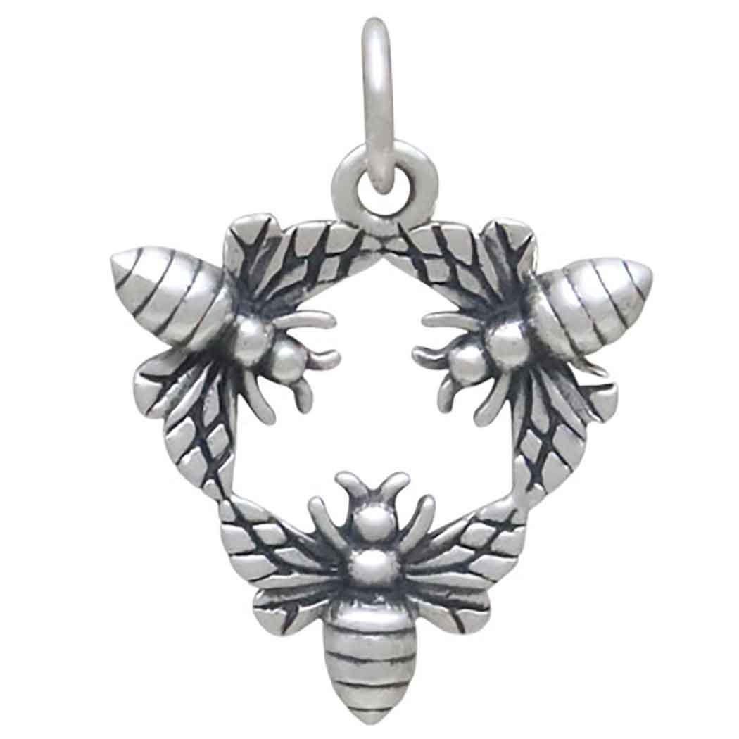 Sterling Silver Triple Bee Charm 21x16mm
