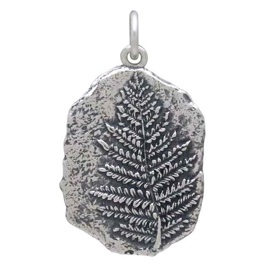 Sterling Silver Fern Fossil Pendant 26x15mm