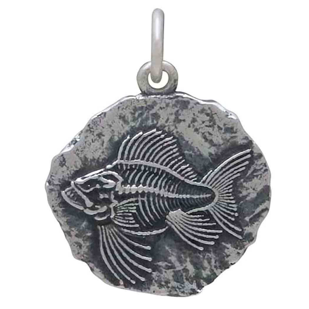 Sterling Silver Angler Fish Fossil Pendant 21x16mm