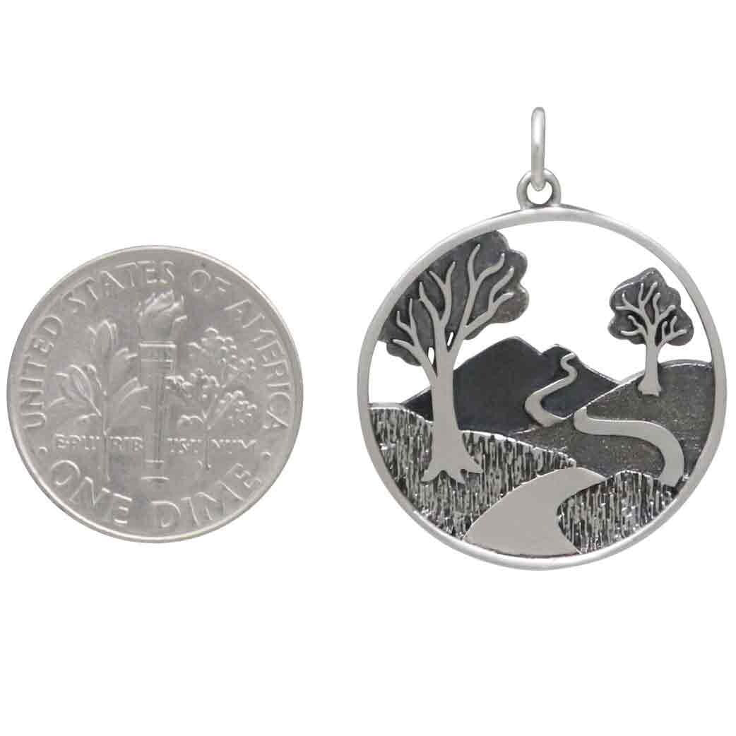 Sterling Silver Winding Path Pendant 28x22mm