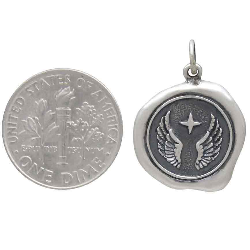 Sterling Silver Wings Wax Seal Charm 23x17mm