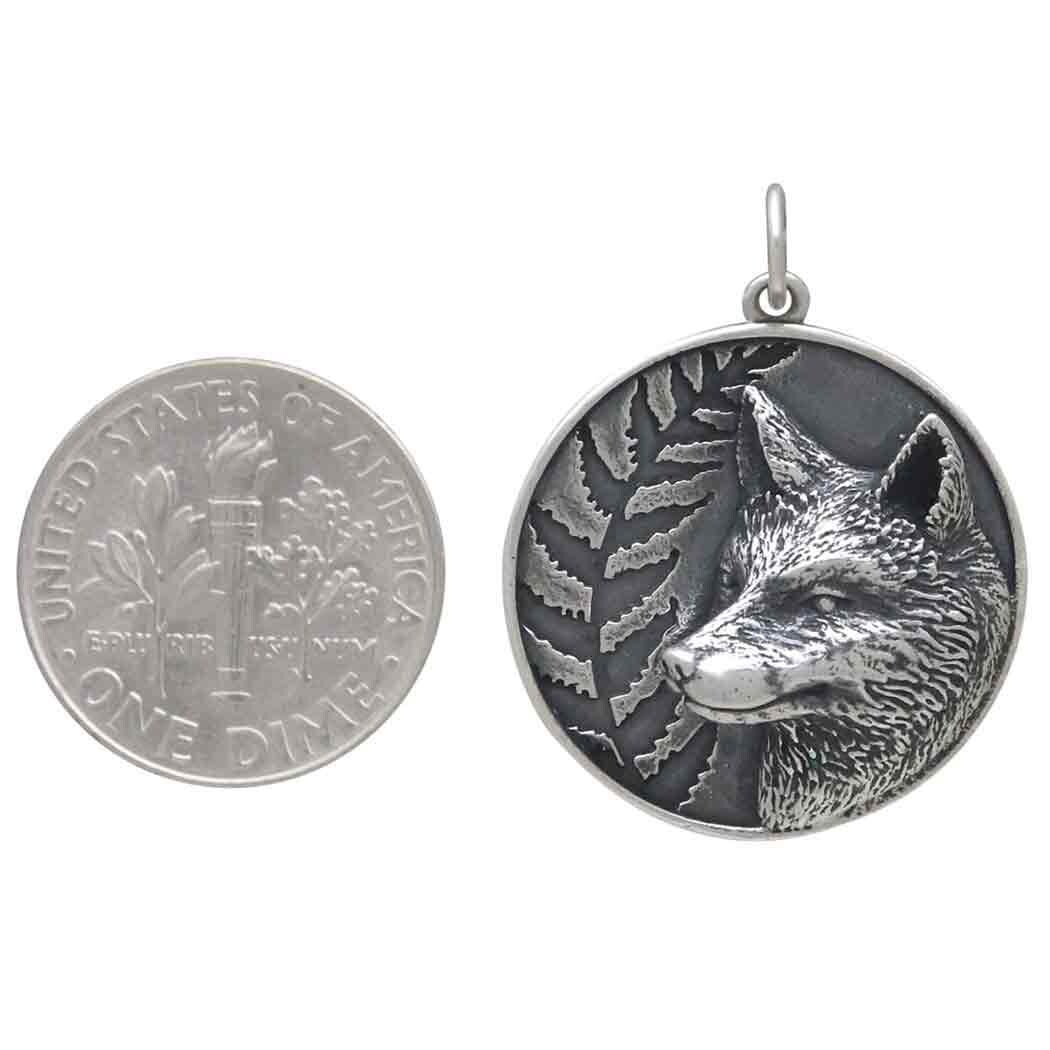 Sterling Silver Fox and Fern Pendant 28x22mm