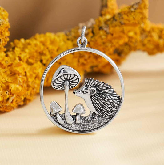 Sterling Silver Hedgehog and Mushroom Charm 29x23mm